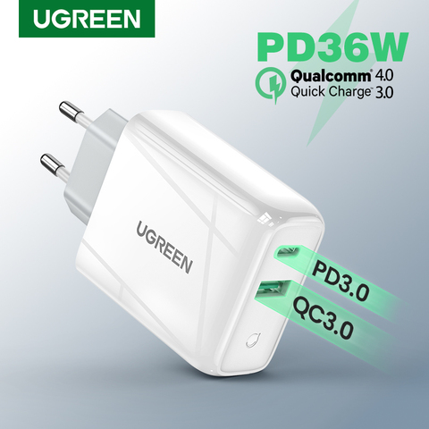 Ugreen-cargador USB rápido de 36W, carga rápida 4,0 3,0 tipo C PD para iPhone 12, Cargador USB con QC 4,0 3,0, cargador de teléfono ► Foto 1/6