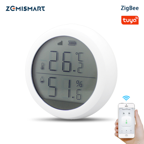 Zemismart-Sensor de temperatura y humedad Tuya Zigbee, dispositivo con pantalla LCD, Monitor en tiempo Real, conexión inteligente de casa inteligente ► Foto 1/6