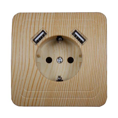 Toma de pared USB estándar europeo alemán, puerto USB dual, 5V, 2A, TDM, EKF, IEK, Universal, color madera ► Foto 1/3