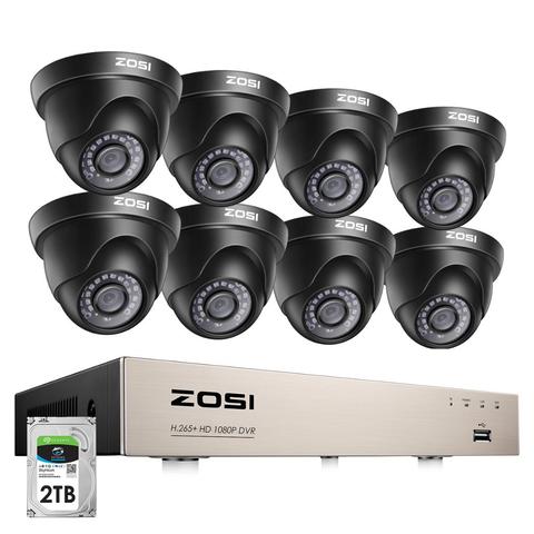 ZOSI 8-Canal HD-TVI 1080N DVR sistema de seguridad con 8 piezas de alta resolución de 720 P/1280TVL las cámaras ► Foto 1/6