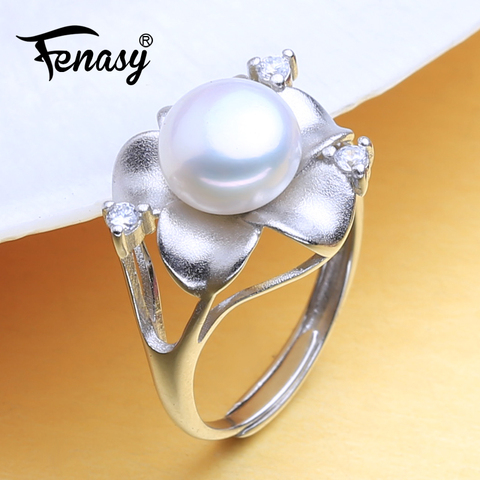 FENASY-anillos de perlas naturales de agua dulce para mujer, Sortija de plata de ley 925 con flor Bohemia, joyería fina ► Foto 1/6