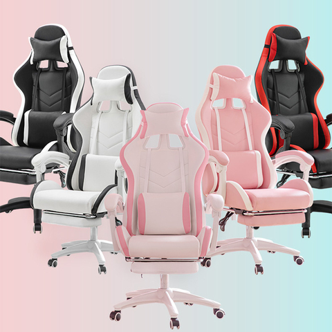 WCG-Silla de ordenador para chica, asiento de moda de hogar cómodo con ancla en vivo, Internet café, silla para jugadores, color rosa ► Foto 1/6