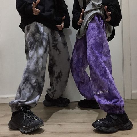 NiceMix cintura elástica suelta Harem corbata de bordado Dye contraste Jogger pantalón mujeres hombre Streetwear coreano Harajuku Punk Hip Hop ► Foto 1/6