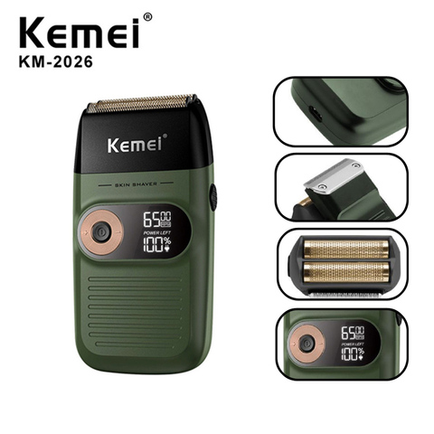 Kemei-Afeitadora eléctrica recargable para hombres, máquina de afeitar eléctrica para Barba, cuchilla doble lavable, afeitadora de barba recíproca ► Foto 1/6