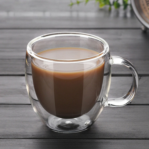 Tazas de café de cerveza de Taza de cristal de doble pared resistentes al calor, tazas de té hechas a mano, vasos transparentes con asa, cristalería ► Foto 1/6