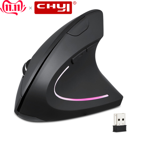 CHYI-ratón inalámbrico ergonómico Vertical, Mouse óptico de 800/1200/1600DPI, luz colorida, ratón Gaming para ordenador 5D con alfombrilla de ratón ► Foto 1/6