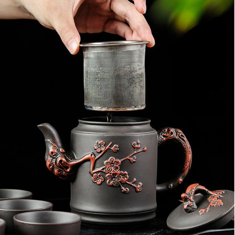 Yixing Zisha-TETERA de acero inoxidable de gran capacidad, té de flores, una sola olla, juego de tetera, 550ml ► Foto 1/5