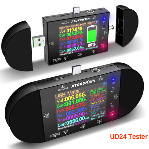 UD24-Medidor de voltaje digital, DC5.5, USB, tipo C, voltímetro de 2,4 pulgadas, amperímetro, Banco de energía, detector de voltaje, voltímetro ► Foto 1/6