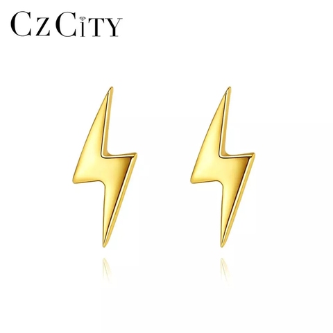 CZCITY-Pendientes pequeños de Plata de Ley 925 con diseño de rayo, joyería fina, con cierre de tuerca, SE-395 ► Foto 1/6