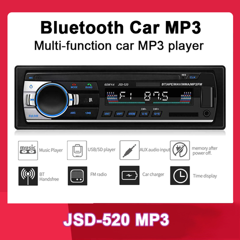 Radio FM bluetooth estéreo con reproductor de Audio MP3 electrónico, puerto USB SD MMC, bluetooth, 1 DIN, 12V ► Foto 1/6