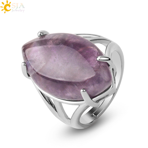 CSJA-anillos de piedra de cristal Natural para mujer, joya curativa de Cuarzo Rosa, lapislázuli en forma de ojo de caballo, cabujón, anillo de dedo ajustable a la moda G574 ► Foto 1/6