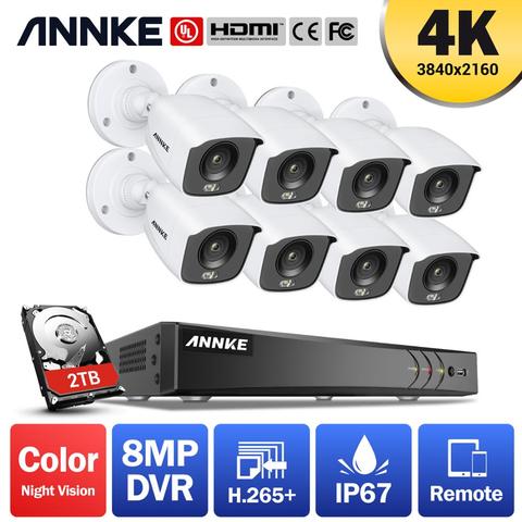 ANNKE-sistema de cámaras de seguridad DVR 4K Ultra HD, 8 canales, 8 Uds., visión nocturna a todo Color, Kit de vigilancia CCTV para interiores y exteriores ► Foto 1/6