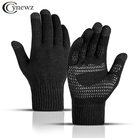 Guantes de punto para hombre, manoplas antideslizantes con pantalla táctil, goma sólida, para conducción de negocios, ciclismo, dedo completo, otoño, invierno ► Foto 1/6