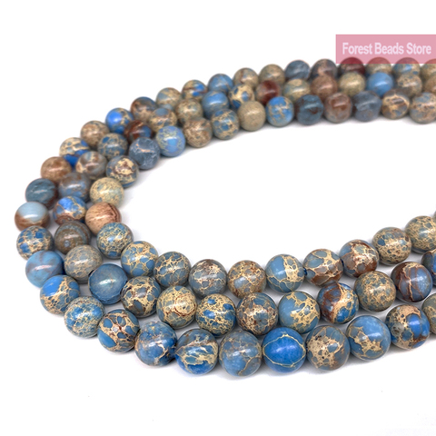 Pulsera para la fabricación de joyas, sedimento marino azul Natural, turquesa, Jaspe Imperial, perlas redondas de piedra preciosa, bricolaje, hilo de 15 