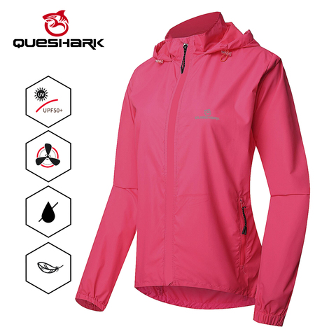 QUESHARK-chaquetas ligeras de ciclismo para mujer, impermeables, de manga larga, para montar en bicicleta, con protección Uv ► Foto 1/6