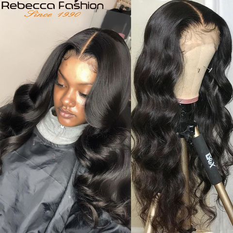 Rebecca Body Wave-peluca con malla frontal, pelucas de cabello humano 13x4 de 8-30 pulgadas, pelucas de cabello humano con minimechones delanteros de encaje prearrancado brasileño ► Foto 1/6