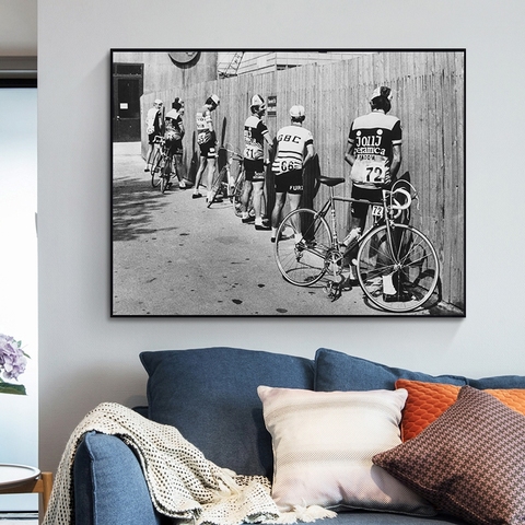 Póster Vintage en blanco y negro para ciclismo, pinturas de lienzo impreso para pared de la calle, imágenes artísticas para decoración del hogar sin marco ► Foto 1/6