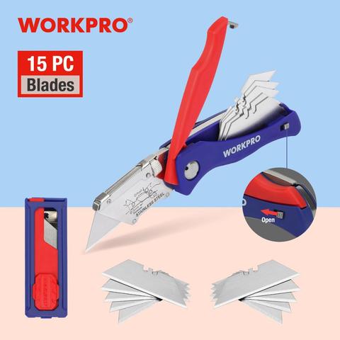 WORKPRO-cuchillo plegable con 15 cuchillas, utensilio de acero inoxidable de alta resistencia, cortador de electricista, herramientas de mano para exteriores ► Foto 1/6