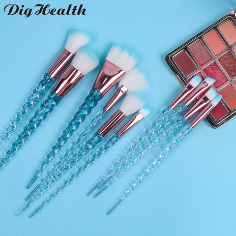 Dighealth 10 piezas brochas de maquillaje de unicornio Set de base de mango de espiral de cristal polvo de mezcla Crease brocha de maquillaje herramientas cosméticas ► Foto 1/6