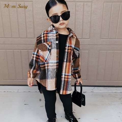 Camisa a cuadros de niña, Chaqueta de algodón, camisa cálida para niño, atuendo suelto grueso, ropa de bebé de gran tamaño para primavera y otoño de 3 a 14 años ► Foto 1/6