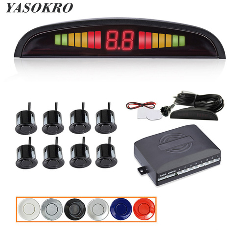 Juego de Sensor de aparcamiento LED Parktronic para coche YASOKRO con 8 sensores de luz de fondo Pantalla de respaldo reversa Sistema de Detector de Radar 12 V ► Foto 1/6