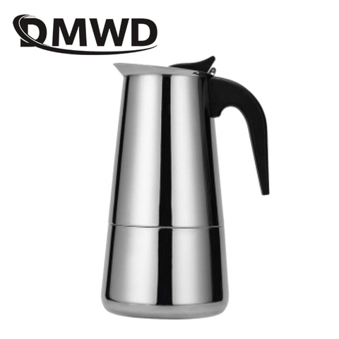 DMWD-cafetera Espresso Moka Latte de acero inoxidable, 2/4/6/9 tazas, cafetera para cocina de hornillos, hervidores, cafetera ► Foto 1/6