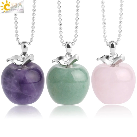 CSJA gran venta de piedra Natural de manzana colgante de cuentas de cuarzo colgantes de cristal collar de joyería de moda para mujeres niñas adorable regalo G046 ► Foto 1/6