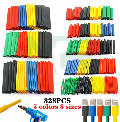 50/127/328/530/580 piezas de poliolefina termorretráctil tubo Cable manga de alambre de conjunto tamaño 8 Multicolor/negro ► Foto 1/6
