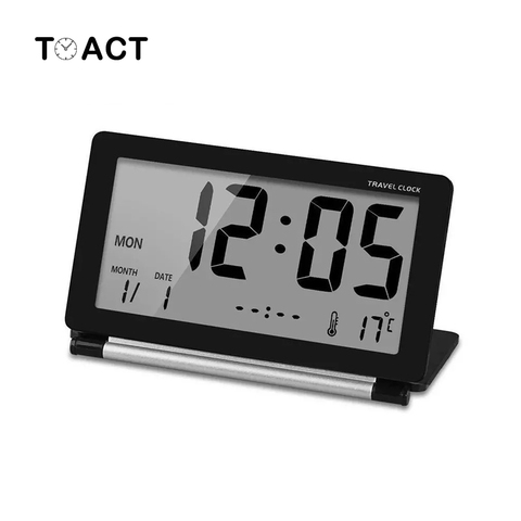 Reloj de viaje con alarma Digital LED, multifunción, silencioso, electrónico, pantalla grande LCD, plegable, de escritorio, con tiempo de temperatura y fecha ► Foto 1/6