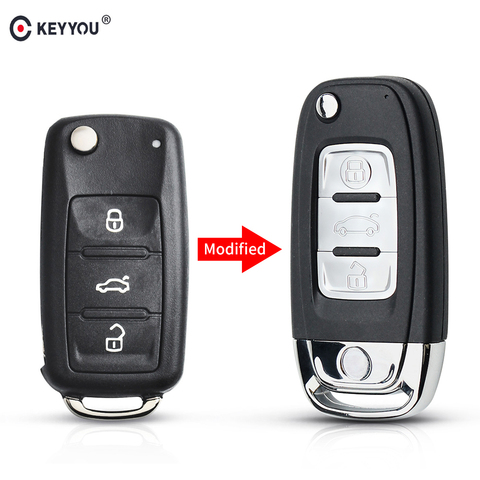 KEYYOU Flip modificado carcasa de llave a distancia de coche llavero para Volkswagen VW Golf Polo Touareg Tiguan Jetta escarabajo MK6 3 botones de la nueva llegada ► Foto 1/6