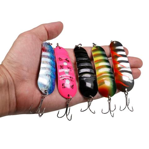 5 unids/set pesca cucharas de Metal señuelo Leurre cebos duros con agudos ganchos giratorios de pesca cuchara de cebo aparejos de pesca lubina ► Foto 1/6