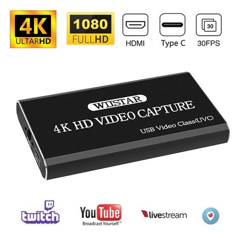 Tarjeta de captura de vídeo USB, HDMI a tipo C, USB 1080P, grabador de vídeo, grabación HDMI, bucle de salida 4K para cámara de TV PS4, grabación en vivo ► Foto 1/6