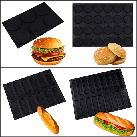 Meibum-Molde de silicona para pan de 4 tipos, Baguette de perro caliente, forma de moño de hamburguesa, fibra de vidrio, antiadherente, herramientas para pastelería, hornear ► Foto 1/6