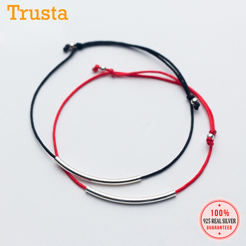 Trustdavis 100% de Plata de Ley 925 moda negro rojo de cuerda pulsera ajustable pulseras para las mujeres los niños Regalo de Cumpleaños DS1013 ► Foto 1/6