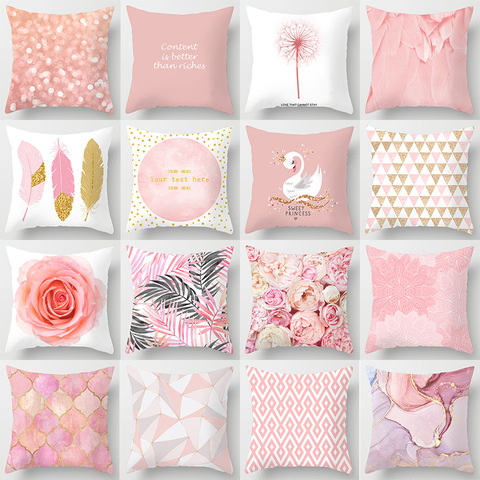 Funda de almohada decorativa con pluma rosa, funda para cojín de sofá, cama, decoración del hogar, coche, 45x45cm ► Foto 1/6