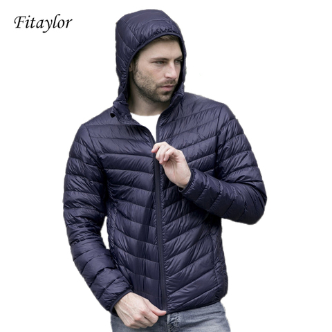 Chaqueta ultradelgada de plumón de pato para hombre, chaqueta de talla grande XXXL con capucha, abrigo de moda para hombre ► Foto 1/6