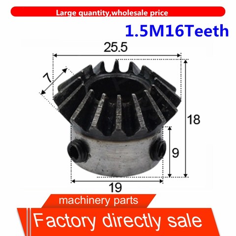 Engranaje cónico 1,5, 16 dientes con agujero interior de 6mm, 8mm, 10mm, 12mm, 90 grados de conducción, engranajes de acero con tornillo, 1 Uds. ► Foto 1/6