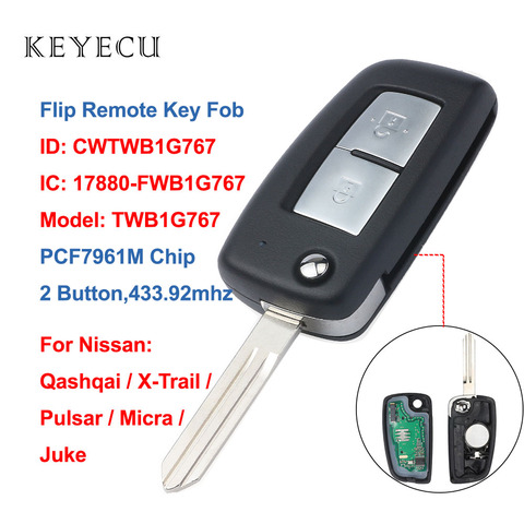 Keyecu 2 botones control remoto de coche 433,92 MHz PCF7961M Chip para Nissan Qashqai X-Trail púlsar Micra tiene Juke... CWTWB1G767 ► Foto 1/6