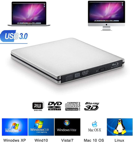 Externa Blu-ray quemador unidad USB3.0 DVD 3D Slim Unidad óptica grabador Blu-Ray lector de CD/DVD quemador para Windows/IOS ► Foto 1/6