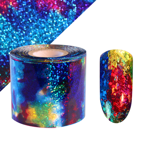 Gradiente cielo estrellado hoja de uñas azul holográfica papel transferencia hojas calcomanías decoración pegatina de uñas accesorios de decoración ► Foto 1/6