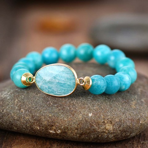 Pulsera elástica de amazonita para mujer, brazalete de piedra Natural de 10MM, de calidad superior, venta al por mayor ► Foto 1/5