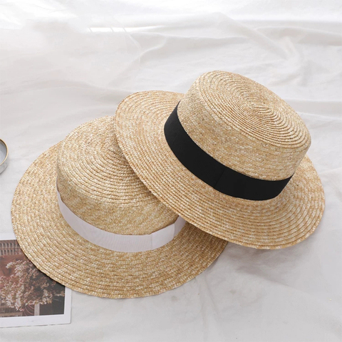 Sombrero de paja de ala ancha para mujer, a la moda de ala ancha sombrero de paja, sombrero de sol para mujer, gorros de playa de Panamá de trigo, sombrero femenino 2022 ► Foto 1/6