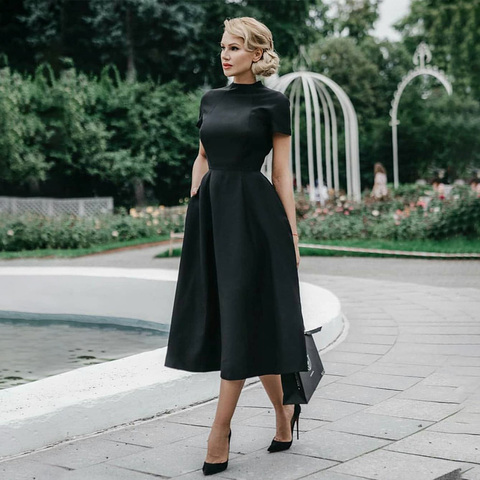 Vestido negro elegante de alta calidad para mujer, prenda Vintage para fiesta de graduación, Formal, Retro, D30, para invierno, 2022 ► Foto 1/6