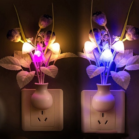 Lámpara de luz nocturna LED de colores para decoración del hogar, iluminación nocturna con forma de seta romántica de tulipán para decoración artística del hogar, enchufe de EE. UU./UE ► Foto 1/6