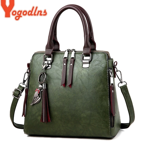 Yogodlns, bolsos de cuero Vintage para mujer, bolsos de mensajero para mujer, bolsos de mano con borla de diseñador, bolso de hombro tipo bandolera, bolsos de mano Boston ► Foto 1/6