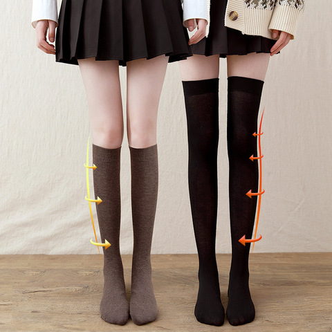 Calcetines de mujer de invierno gruesos, térmicos, hasta la rodilla, pierna delgada, color negro, japonés ► Foto 1/6