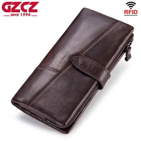 GZCZ-cartera de cuero genuino para hombre, monedero a la moda, portatarjetas, portatarjetas, Vallet largo, abrazadera para dinero, bolso de mano Masculino ► Foto 1/6