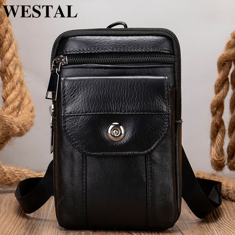 WESTAL-Bolso pequeño con solapa de cuero genuino para hombre, bandolera de cuero con solapa para teléfono ► Foto 1/1