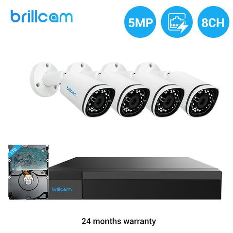 Brillcam-Sistema de videovigilancia para exteriores, conjunto NVR H.265 de 5MP y 8 canales, cámara IP impermeable con micrófono incorporado, sistema de cámaras de seguridad ► Foto 1/6