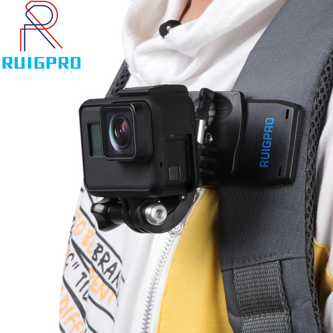 Para Go Pro accesorios de rotación de 360 grados mochila Clip Abrazadera para GoPro Hero 9 8 7 6 5 4 Xiaomi yi para teléfono SJCAM SJ4000 ► Foto 1/6